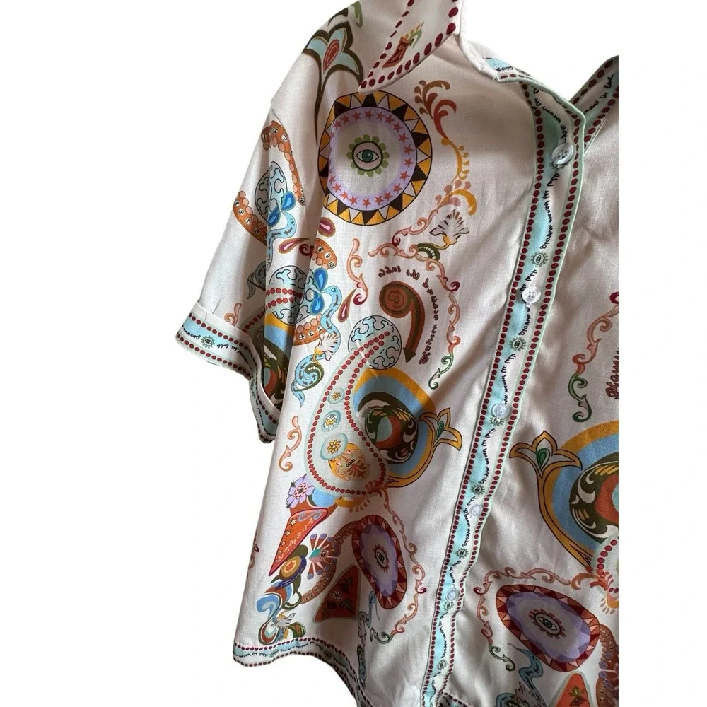 Commense‎ Pinball Short Set Xtra Small Relaxed Shirt Collar Elastic Waist Funky